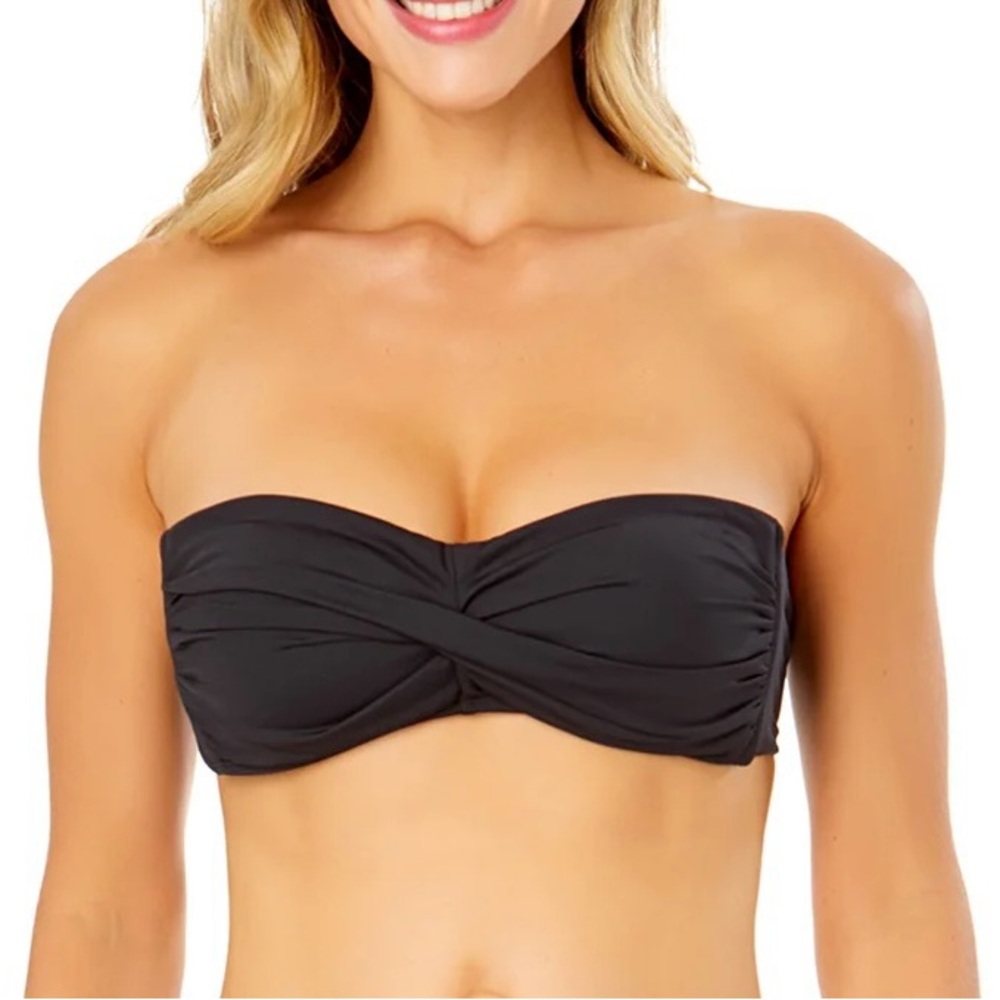Anne Klein Black Twist Bandeau Bikini Top